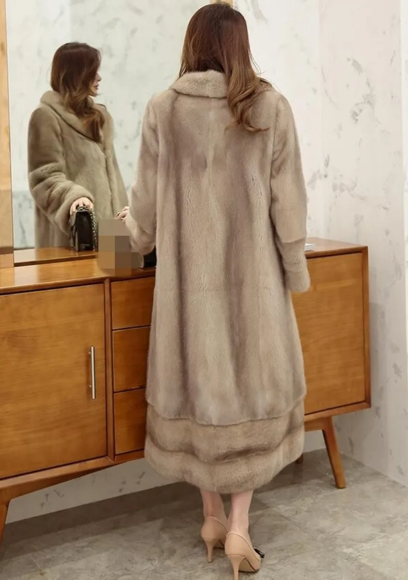 Top Quality Luxury Real Mink Fur Womens X-Long Overcoats Winter Butterfly Sleeve Lapel Fashion Thick Warm Coats Plus Size 5XL