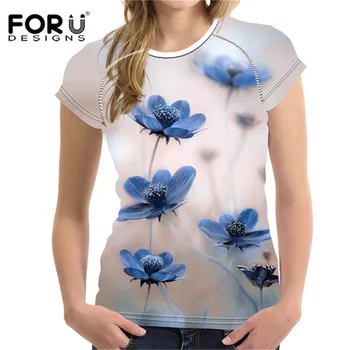 

FORUDESIGNS Blue Tulip 3D Print Female Tees Short Sleeve T-shirt Summer Soft Women Tops Causal t-shirts Breathable 2019