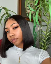 BAISI-peluca Bob brasileña con encaje frontal para mujer, pelucas de cabello humano 4x4 con cierre de encaje, peluca recta, peluca con malla frontal, malla con división Bob