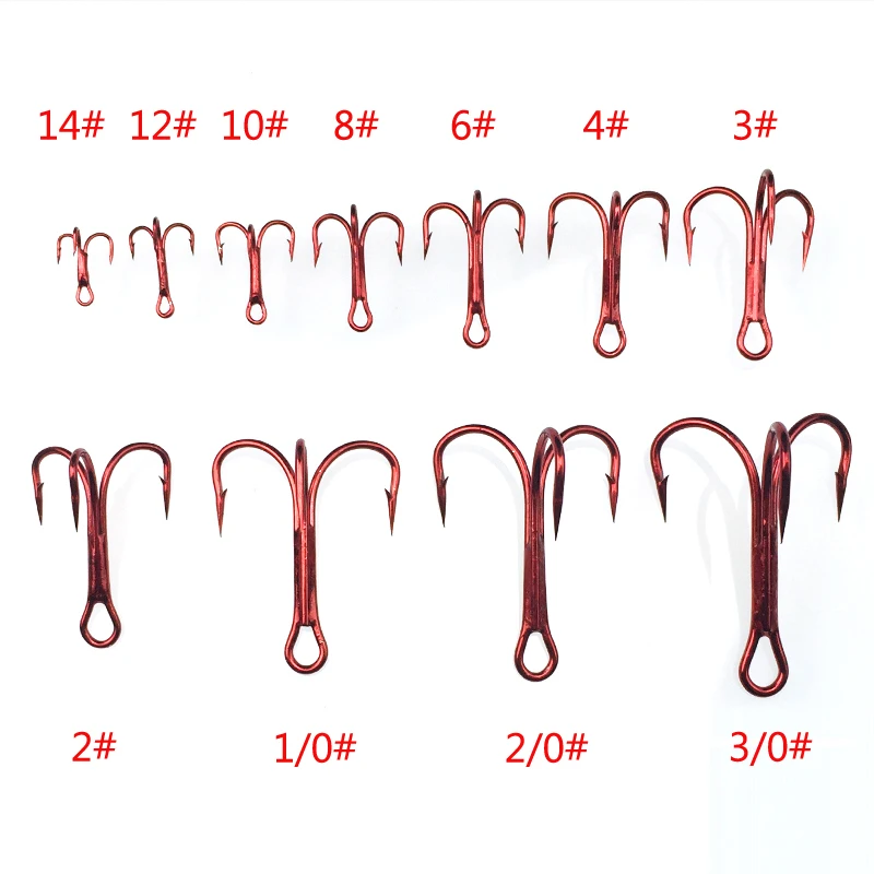 20 PCS] High Carbon Steel Red Treble Fishing Hook Red color Pesca