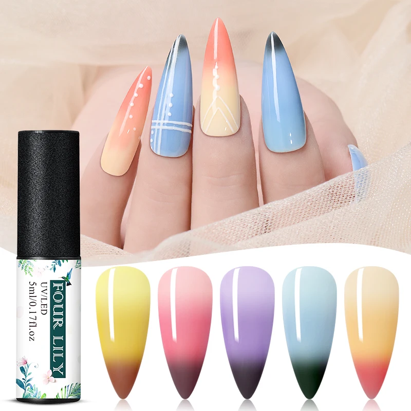 

FOURLILY Gel Thermal Color Changing Gel Nail Polish 3-layers Temperature Color Changing Soak Off UV LED Gel Varnish