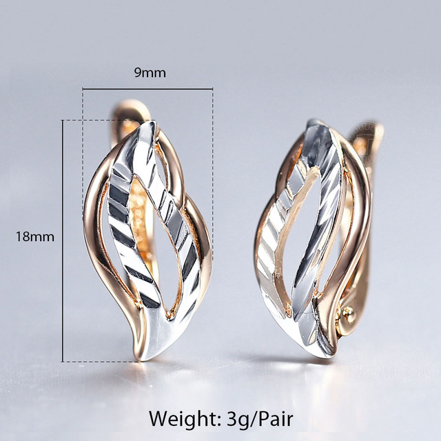 Shaped Stud Earring 585 White Rose Gold Color Geometric Cut Out Leaf Clear Cubic Zircon Drop Earrings for Women Girl GE291