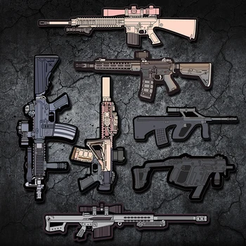 

Q Version Weapon Velcro Rifle Sticker 3D PVC Patch Sniper Assault Gun Silicone Armband Barrett Skill Chapter Badge For Clothes
