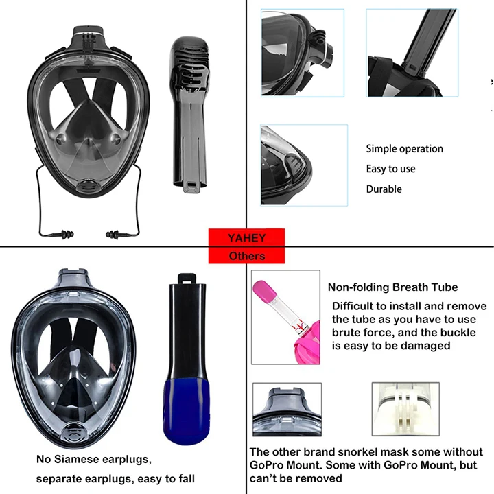 YaHey маска для подводного плавания, плавательная маска, защитить ваши уши водолазное снаряжение, Подводное плавание с аквалангом для GoPro