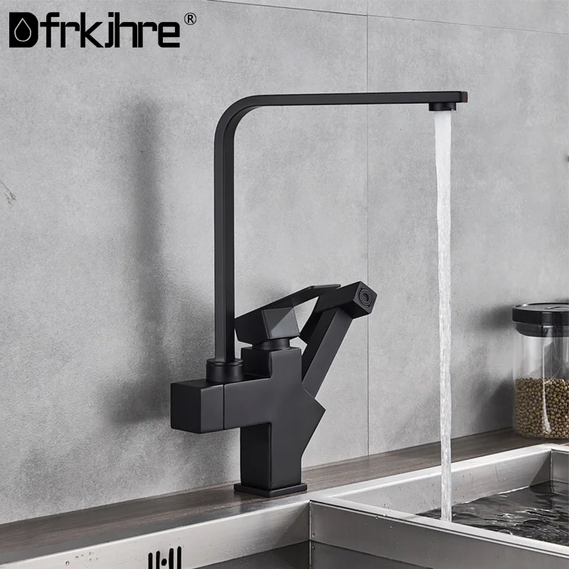 PISTOLA DE PULVERIZACIÓN extraíble, grifo de latón para fregadero de cocina, montaje en cubierta, boquilla de rotación de 360 grados, grifo mezclador frío caliente de un solo Mango, negro