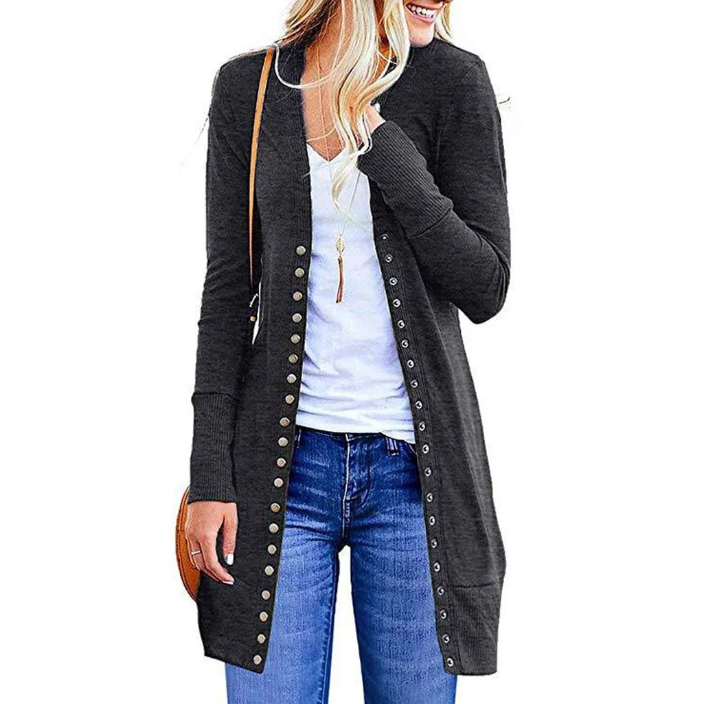 

Women's Open Front Long Sleeve Coat Winter Lady Women Coat Outerwear Solid Color Long-Sleeve Cardigan Knit Jacket Streetwear#911