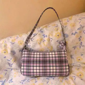 

Retro bag fragrant taro purple plaid underarm bag female 2020 spring fashion all-match one-shoulder messenger baguette bag