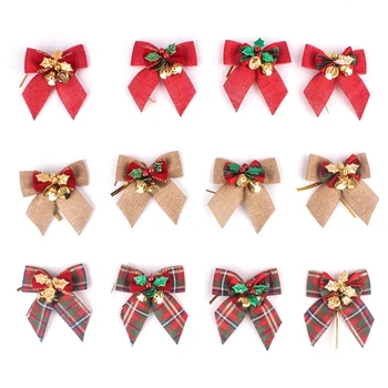 

16PCS Delicate Bowknot Christmas Gift Bows with Small Bells DIY Bows Craft Christmas Tree Decoration Christmas Bow Tie