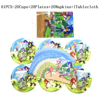 

61pcs Hot Sonic The Hedgehog Cartoon Kids Birthday Party Disposable Decorations Supplies Cups Plates Napkins Tablecloth Sets