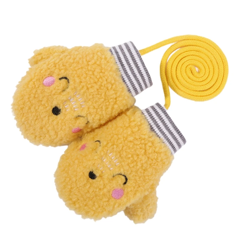 

Kids Winter Warm Full Finger Gloves with String Cartoon Plusn Lined Ski Mittens 7XEC