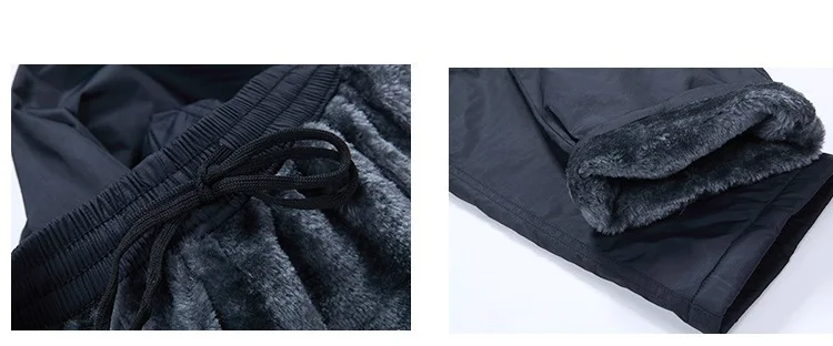 New Autumn Winter Warm Fleece Pants Mens Thick Wool Trousers Man's Elastic Waist Heavyweight Pants Male With Zipper Pocket
