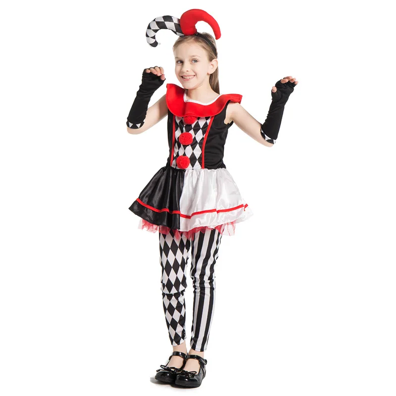 

New Arrival Harley Quinn Costume Cosplay Clown Dress Up For Girls Halloween Costume For Kids Carnival Party Suit
