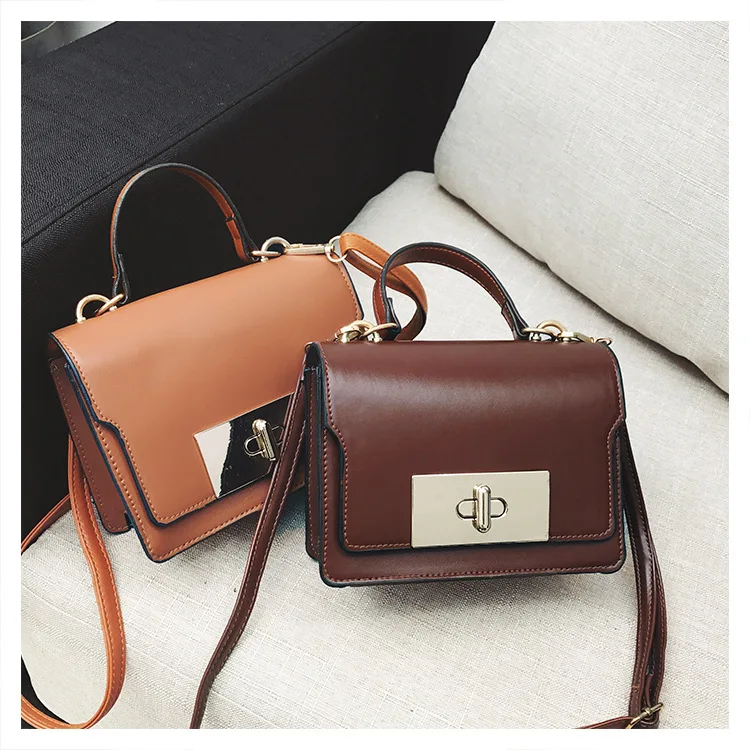 

Oblique WOMEN'S Bag 2019 New Style Oil Skin Turnlock Mini Handbag Korean-style Fashion Versatile Shoulder Bag