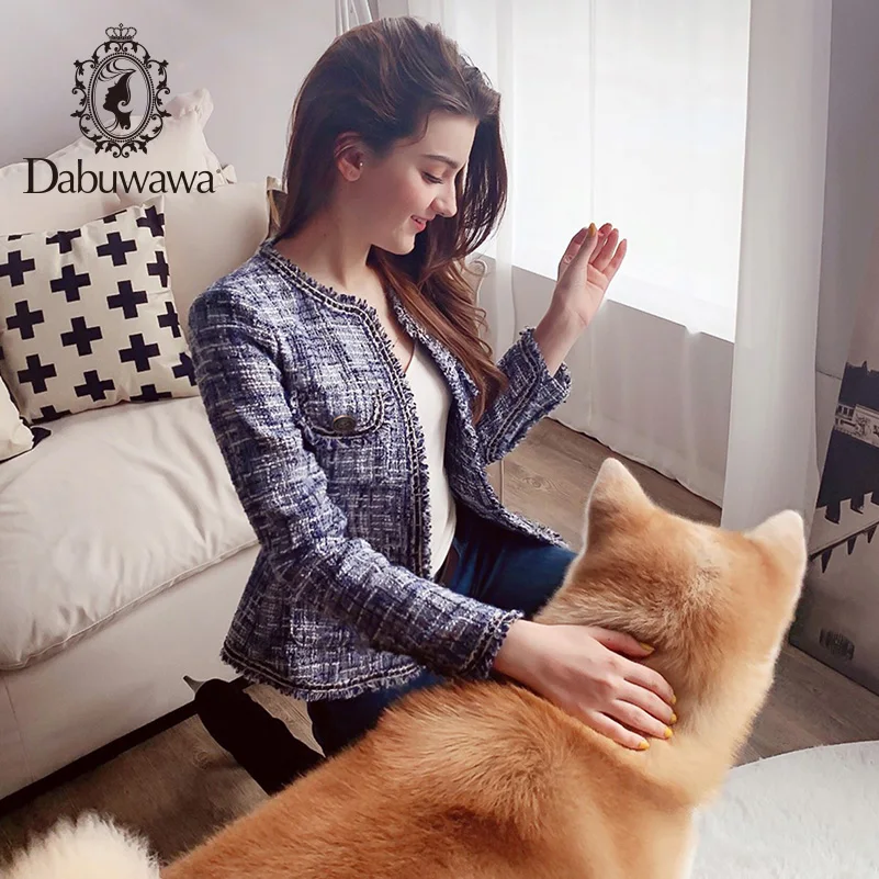 Dabuwawa элегантная клетчатая потертая твидовая куртка пальто женское офисное пальто с О-образным вырезом с длинным рукавом верхняя одежда куртки пальто DN1CSO004