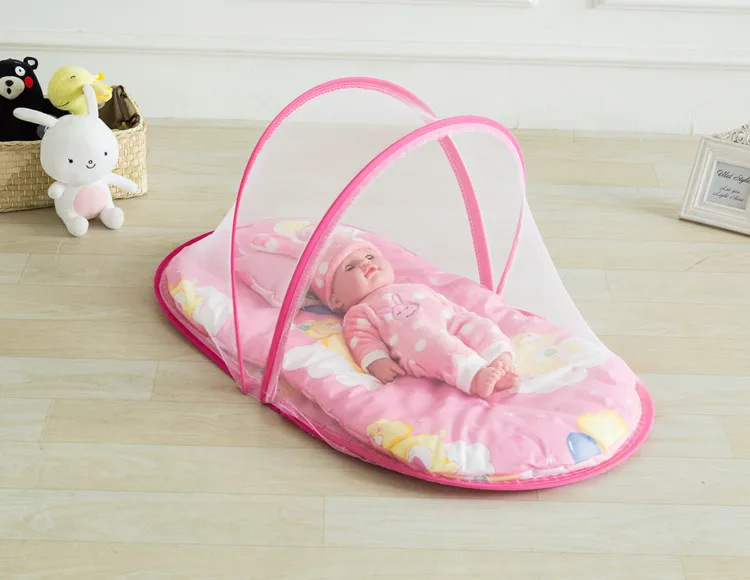 Детская кроватка с москитной сеткой выдвижная сетчатая переносная подушками