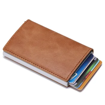 

Antitheft Wallet Card Holder Hasp RFID Wallet Aluminum Unisex Metal High Quality Crazy Horse PU Leather Card Wallet