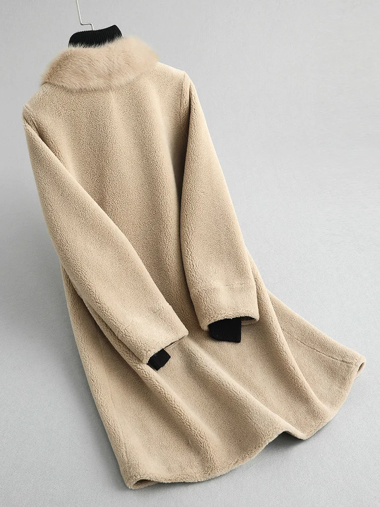 

2020 New Real Coat Women Autumn Winter Sheep Shearing Wool Jacket Mink Collar Long Women's Fur Coats KQN19024 KJ3142