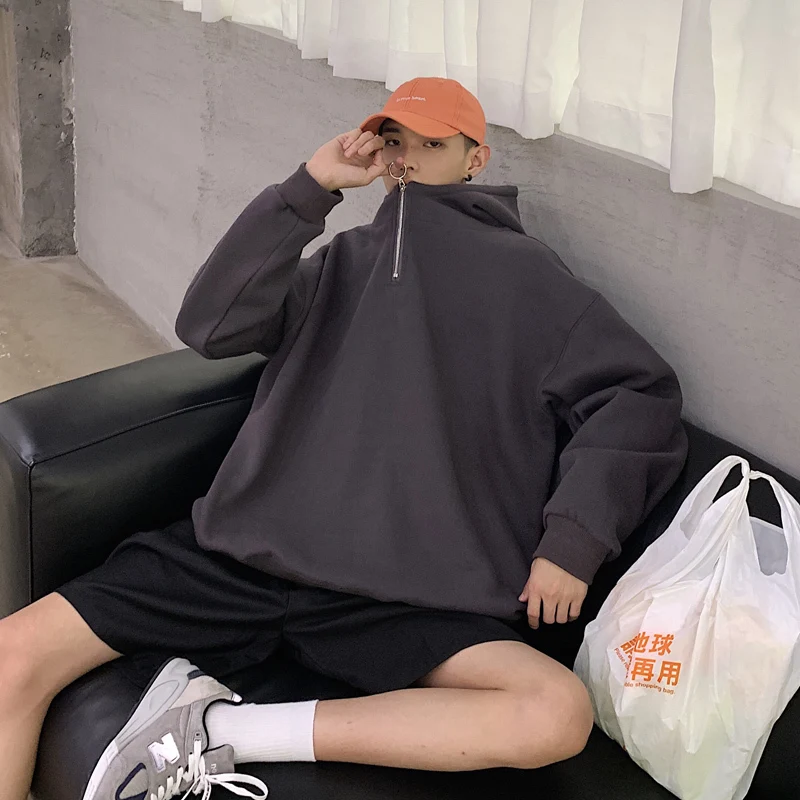 

2019 Men's Fashion Five Color Male Coats Hooded Zipper Hooded Hoodies Cotton Clothes Loose Casual Sweatshirts Plus Size M-2XL