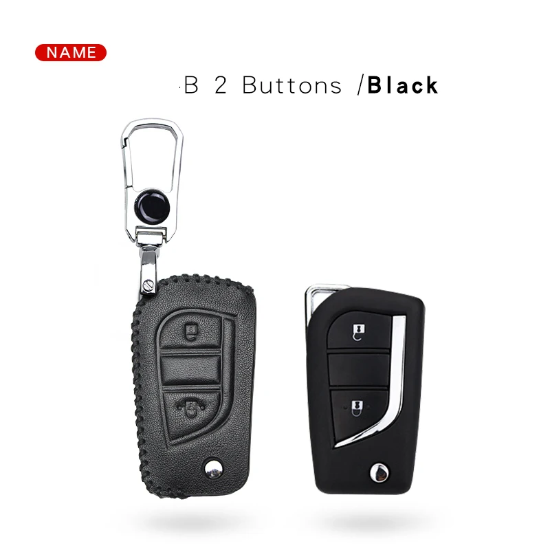 Кожаный чехол для ключей автомобиля для Toyota Auris Corolla Avensis Verso Yaris Aygo Scion TC IM Hilux Fortuner Land Cruiser - Название цвета: XK017-2-Black