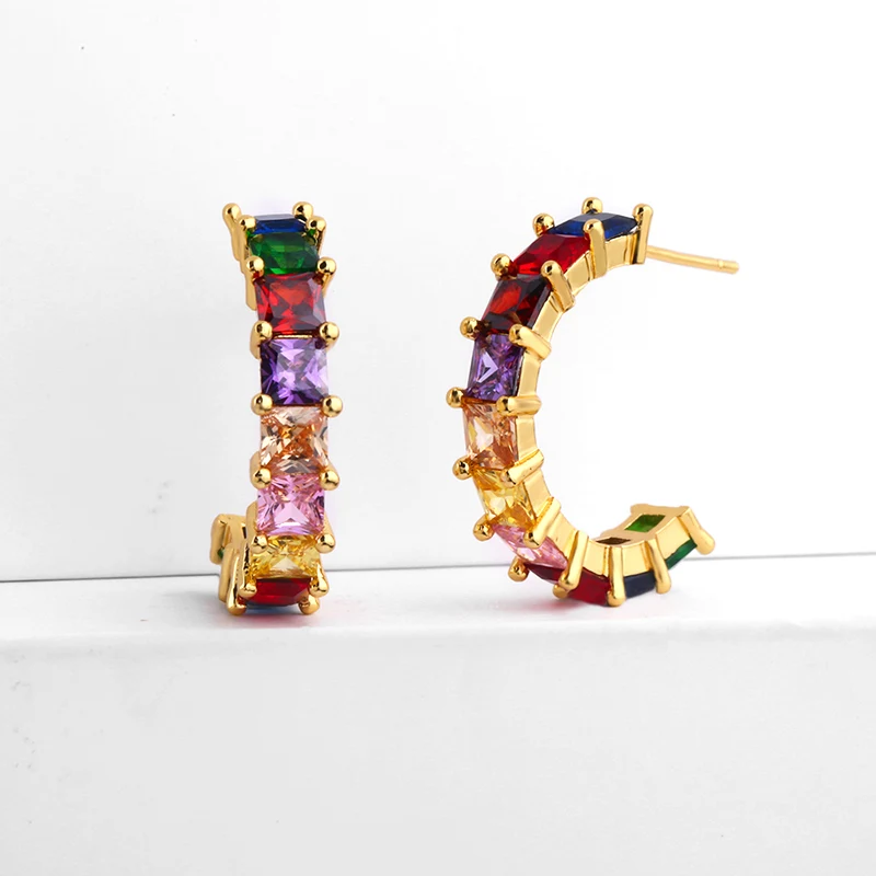 OCESRIO красочный кубический цирконий обод кольцо серьги «Радуга» багет чешские серьги-петли для Для женщин Свадебные украшения ers-q05