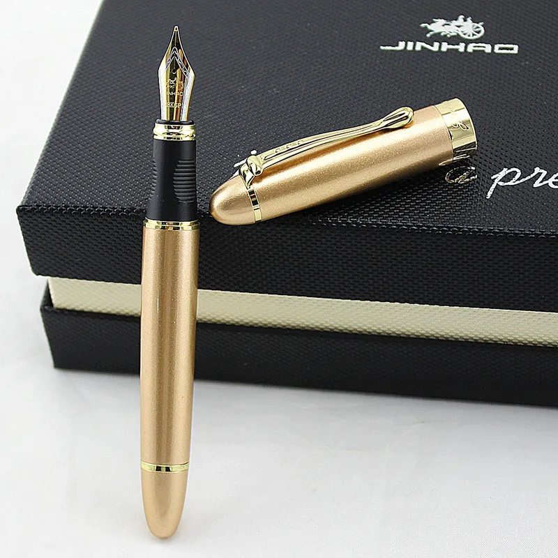 Ручка перьевая Jinhao X450 брендовая золотистая металлическая с канцтоварами