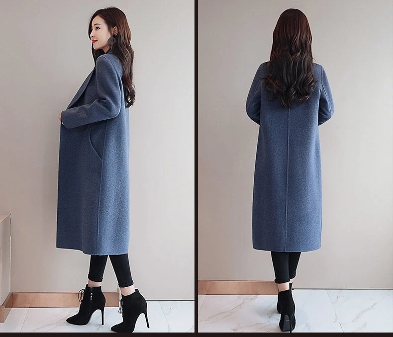 Fashion Faux Wool Blend Coat Korean Womens Woolen Vintage Female Coat Winter Women Ladies Long Outerwear Coats Basic Jackets