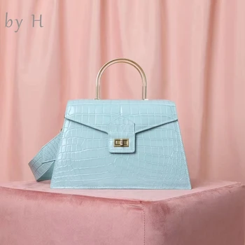 

By H 2020 Newest Vintage Handbag Top Handle Women's Shoulder Bag Alligator Embossed Box Handbag Crocodile Print Fashion Designer