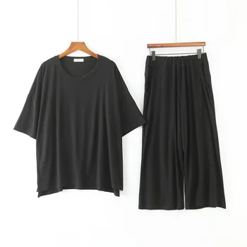 

Pajama Set Women 2pcs Short Sleeve&calf-length Pants Sexy Sleep Suit Sleepwear Nightwear Home Clothing Soft Intimate Lingerie