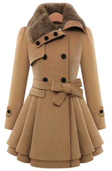 Женское приталенное шерстяное пальто средней длины двубортное шерстяное Женское пальто длинное пальто женская зимняя одежда - Цвет: CAMEL