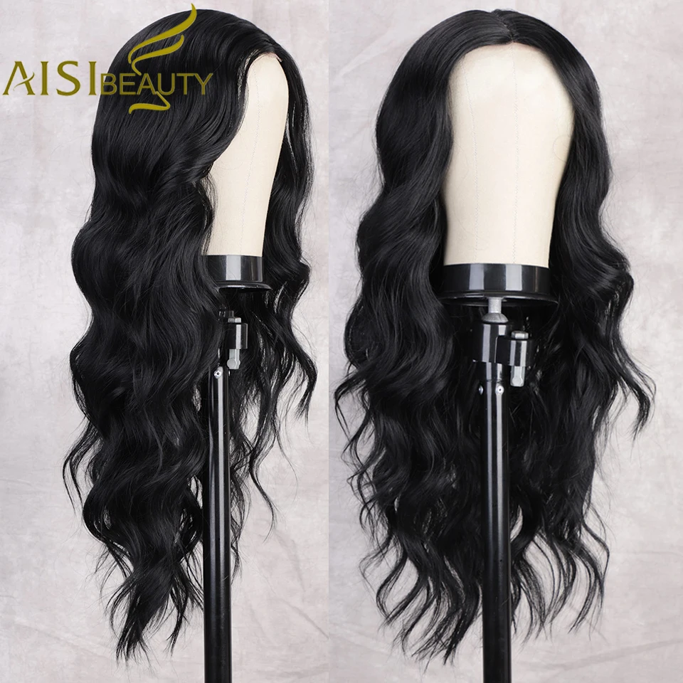 Synthetic-Wigs Black Wigs Daily-Hair Heat-Resistant-Fiber Body-Wave Natural-Style Aisi Beauty