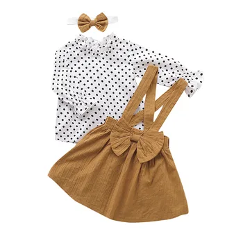 

Toddler Kids Baby Girls Autumn Clothing Set 3pcs Long Sleeve Tops Blouse Solid Bow Skirts Bow Headband Children Clothes 12M-4Y