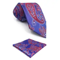 F1 Пейсли мужской галстук Xlong Галстуки для Для мужчин Pocket Square Set Свадебные синий и красный цвета