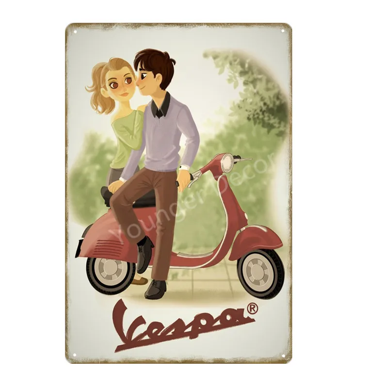 Это мод вещь металлическая вывеска итальянский скутер Vespa Lambretta ВИНТАЖНЫЙ ПЛАКАТ классический электромобиль стикер на стену автомобиль гараж - Цвет: YD0339E