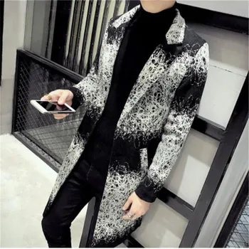 

2018 Winter Trench Coat Mens Long Coat Mens Printed Long Coats South Korea Clothing Veste Longue Homme Gabardina Larga Hombre