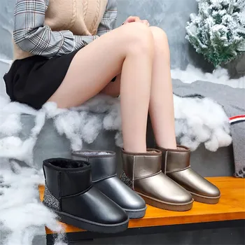 comprar Goth Luxo Prata Ouro Lantejoulas Glitter Botas De Neve à Prova Dwaterproof água Mulheres Chunky Plataforma Tornozelo Botas Inverno Quente Sapatos Planos Preto