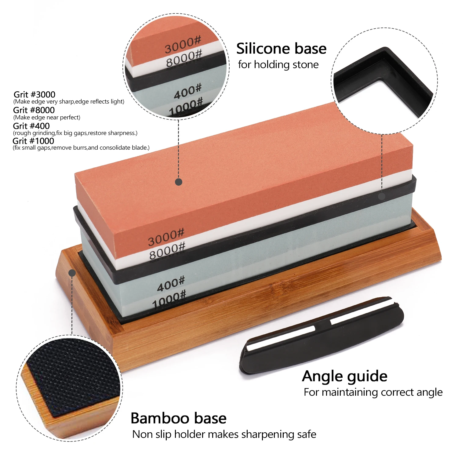 knife sharpener Premium Whetstone Cut Sharpening grindstone Set Ideal Sharpener for All Blades Non Slip Base Cutter Sharpener