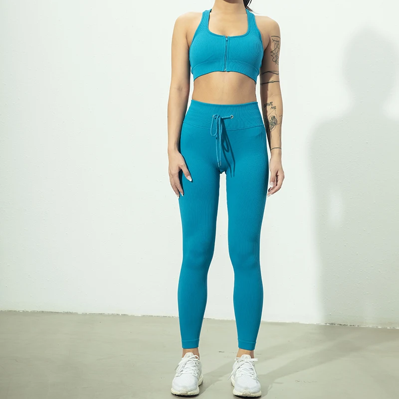 Seamless Women Yoga Set Workout Sportswear Gym Clothing Zipper Long Sleeve High Waist Leggings Fitness Bra Athletic Sports Suits
