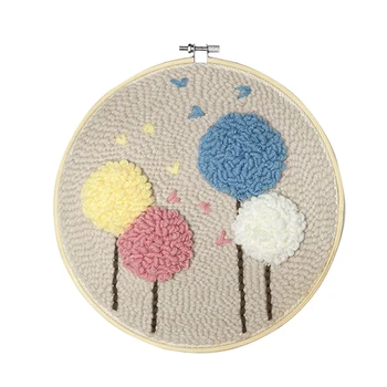 

DIY Knitting Wool Rug Hooking Kit Handcraft Woolen Embroidery Creative Gift with 23 x 23cm Embroidery Frame Punch Needle -Flower