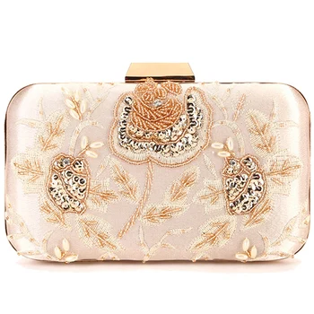 

NEW-Sequins Beaded Evening Bag Handmade Party Bag Flower Clutch