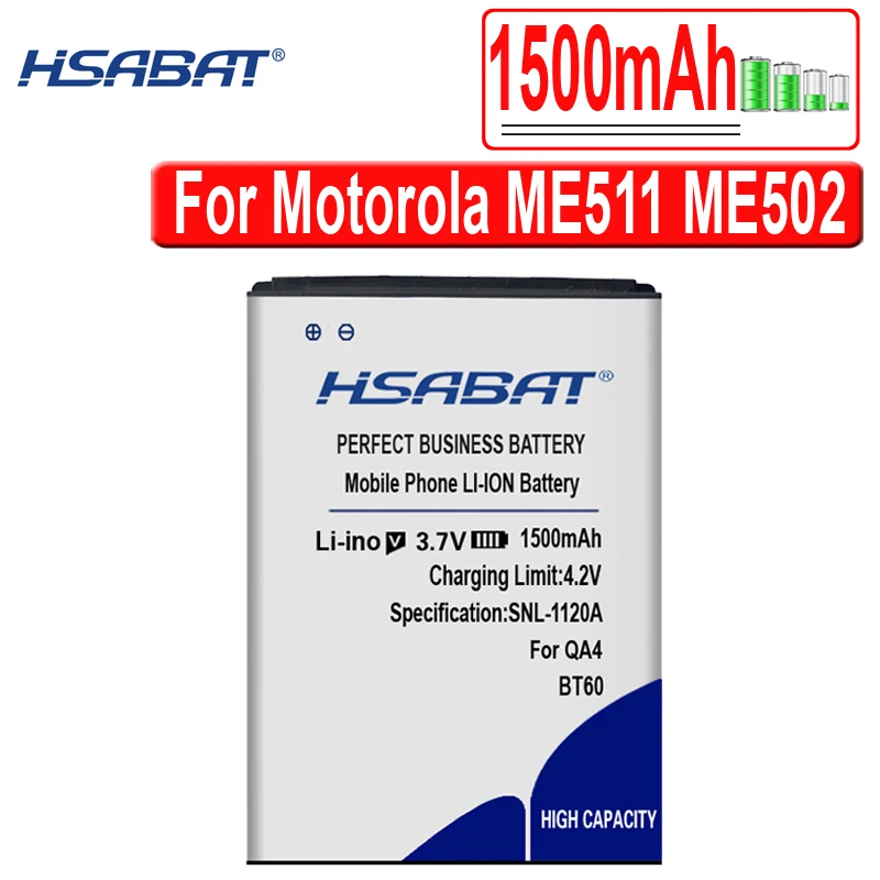Аккумулятор HSABAT BT60 1500 мАч для Motorola ME511 ME502 Q8 V360 V361i V980 C975 E1000 A732 C168 W218 W208 W210 A1210 A3000 |