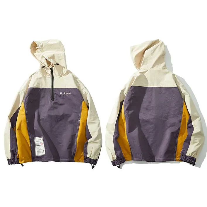 Ветровка с цветным блоком, куртка с капюшоном Harajuku, винтажные мужские куртки в стиле хип-хоп, пальто, уличная половина на молнии, спортивная куртка, осень - Цвет: A27A111 Purple