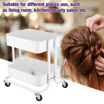 

Trolley Cart 2 Tier Shelf Universal Rolling Wheels Storage Rack Salon Styling Tool Oversea Warehouse