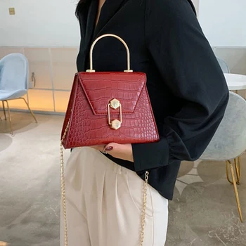 

Stone Pattern PU Leather Crossbody Bags For Women 2020 Small Totes With Metal Handle Lady Shoulder Messenger Bag Handbags Purse