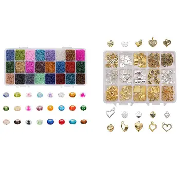 

Alloy Heart Pendant Accessories Pendant with 2mm Glass Rice Beads Boxed DIY Seed Beads Round About 38400 Pieces