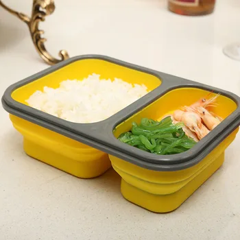 

Silicone Folding Lunch Box Eco-Friendly Matetial 600+300ml Two Grids Portable Bowl For Picnic Office Workers School