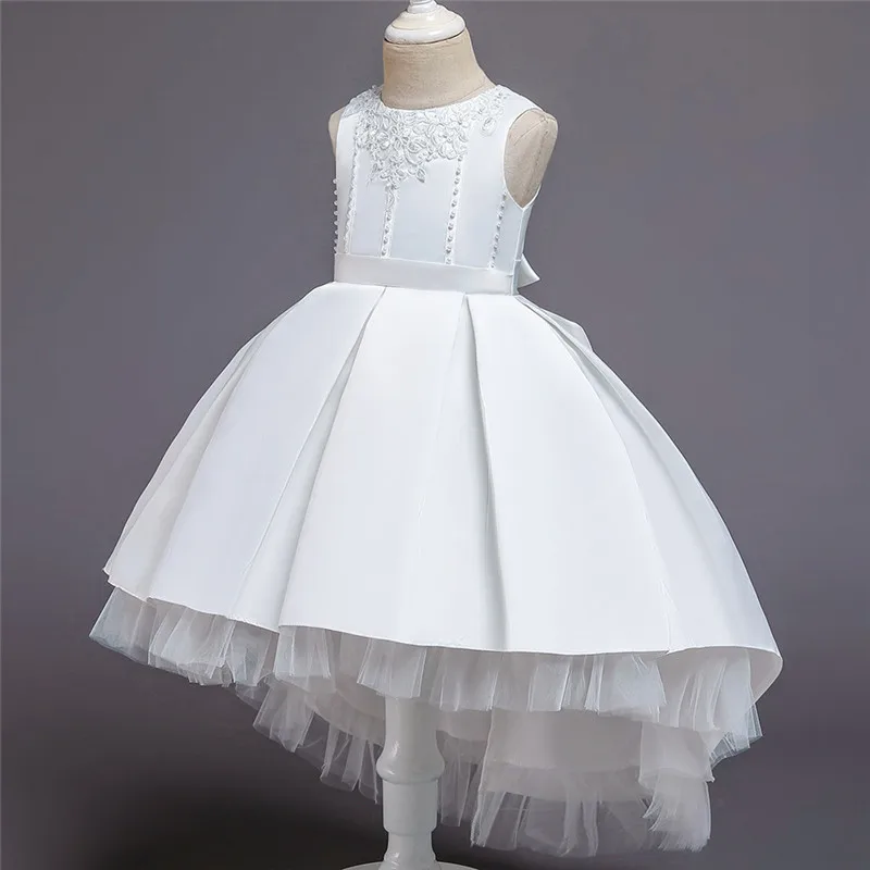 Платье для девочек кружевное платье-пачка с аппликацией, Детские платья для девочек, платья для дня рождения праздничная одежда для девочек на свадьбу - Цвет: white