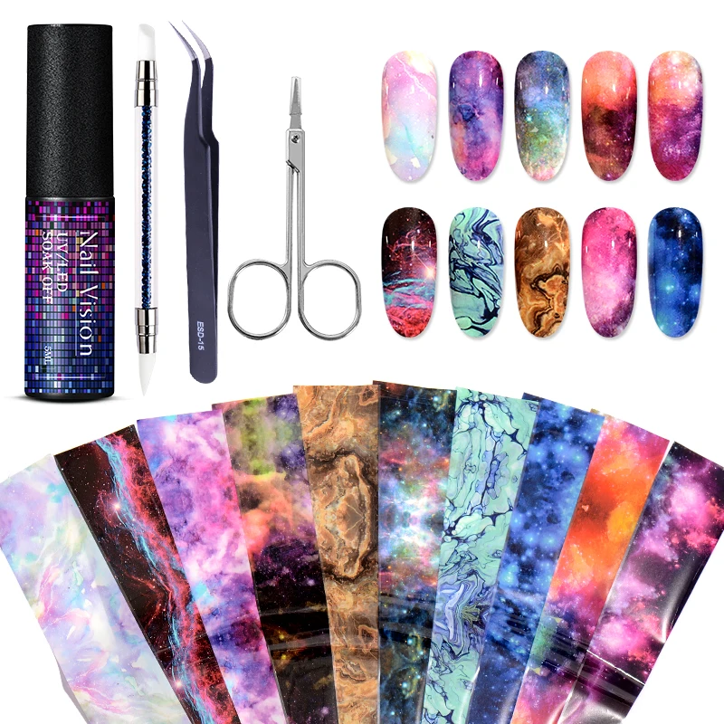 

Nail Vision Tranfer Gel Nail Foil Adhesive Glue &Starry Sky Sticker Set Transfer Glue Nail Glue UV Gel Polish DIY Manicure