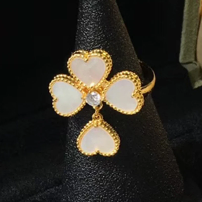 White Ring Модные брендовые женские вечерние ювелирные изделия для Для женщин Золотой Цвет красное сердце кольца серьги ювелирные изделия из жемчуга, 4 штуки/набор листьев и принтом в виде сердечек, комплект ювелирных изделий - Окраска металла: White Ring