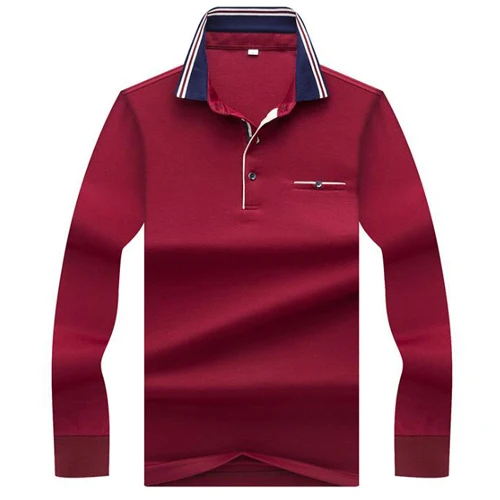 Весна осень мужские поло деловые повседневные поло высокого качества рубашки мужские с длинным рукавом однотонные рубашки поло мужские camisas - Цвет: 8889  Wine red