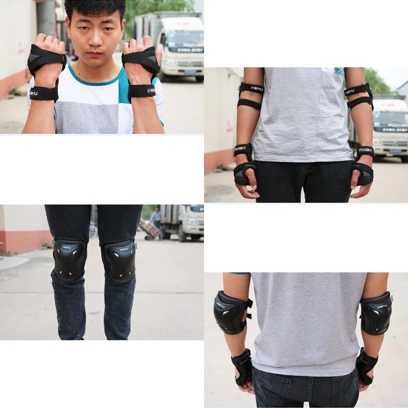 6pcs Child Skating Protector Elbow Knee Pads Hand Guard Black Skateboard Protective Gear Set for Kids Children Roller Cycling 6pcs Child Skating Protector Elbow Knee Pads Hand Guard Black Skateboard Protective Gear Set for Kids Children Roller Cycling